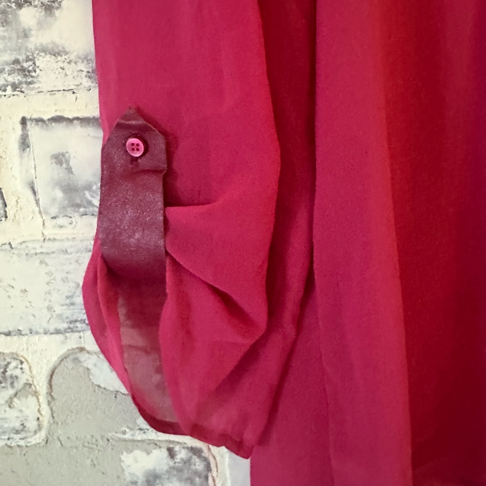 PJK Patterson Kincaid | Sheer Pink Flowy Button Down Blouse - Picture 5 of 7